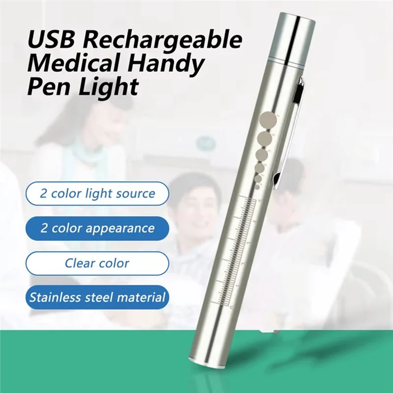 

ABCA-Mini Penlight LED Flashlight USB Rechargeable Stainless Steel Oral Pupil Handy Portable Torch Light