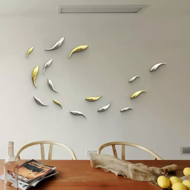 Electroplated decorative fish wall hanging ornament - creative living room wall decor, nail-free installation
