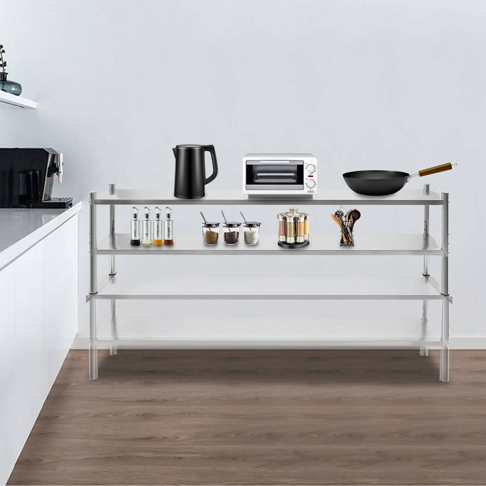 

Stainless Steel Shelving, 2-Layer, 88 lbs Capacity, Easy to Clean, for Storing Magazines, Beverages, Shampoo & More