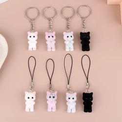 Colorful Tie-dye Rabbit Keychain Cartoon Flocking Bunny Phone Chain Earphone Case Pendant Lanyard Backpack Bag Decor Car Keyring