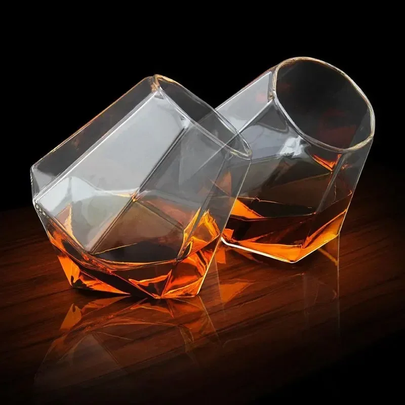 Vaso de whisky con forma de diamante, sin plomo, estilo novedoso, a la moda, Juego de 2