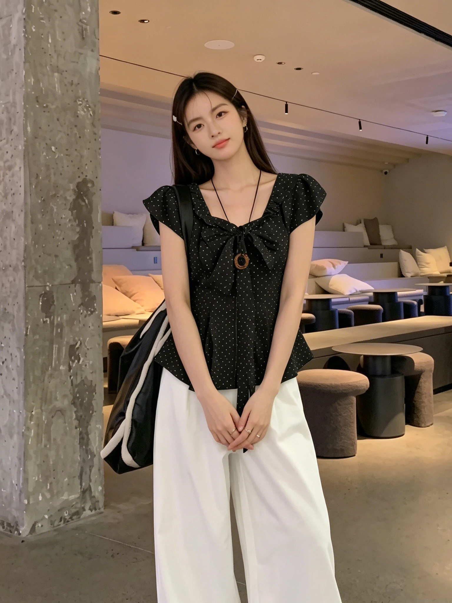 

Retro Polka Dot Folded Knot Short Sleeve Shirt Women Summer Thin Elegant Chic Girl Blouse Top Sweet Style Loose Fit