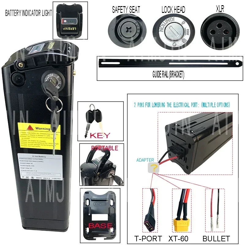 

36V 30Ah For Silver Fish Battery E Bicycle Lithium Battery for 250W 350W 500W 750W 1000W bafang/tongsheng Motor.