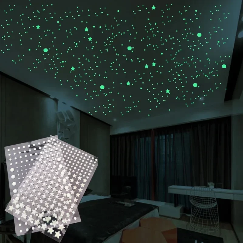 202pcs Luminous star wall stickers luminous  decorative bedroom children's room stickers fluorescent polka dot