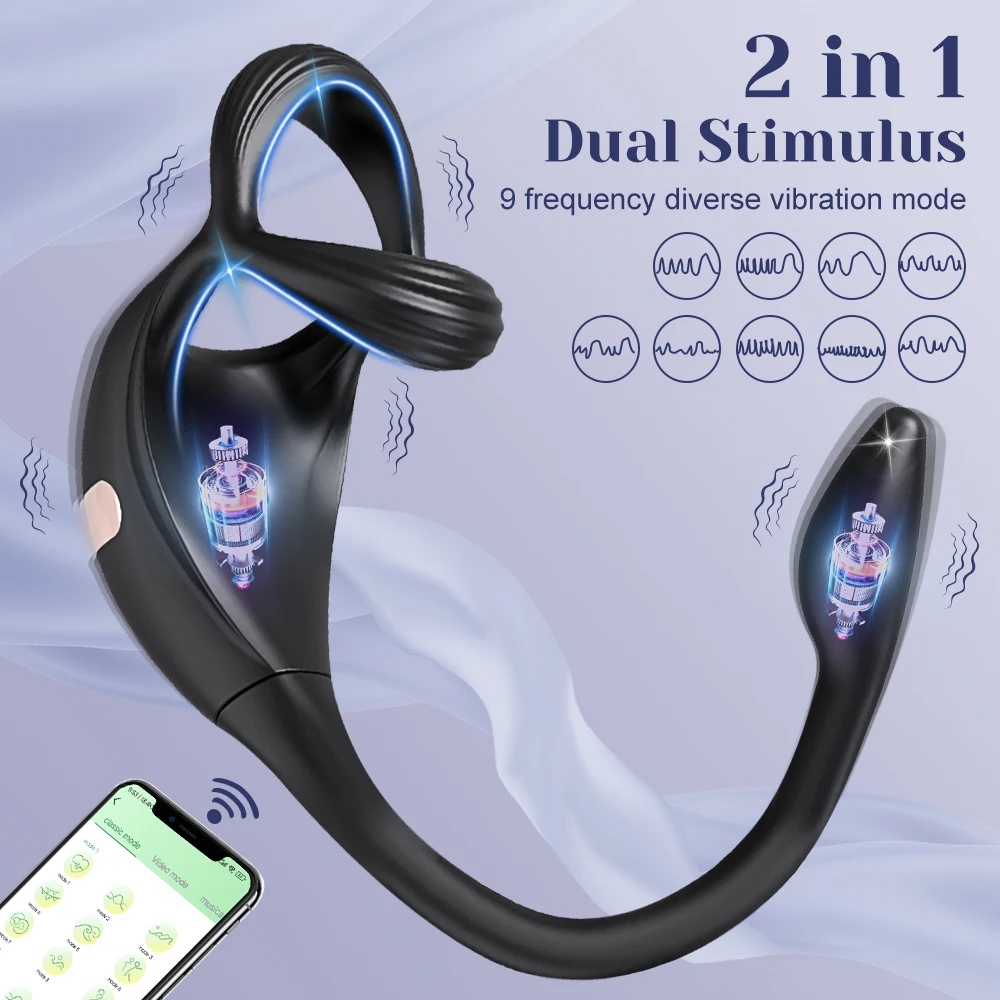 Vibrating Cock Ring Taint Stimulator with Mini Prostate Massager App Control Sex Toys for Men Couples Anal Butt Plug Penis Ring