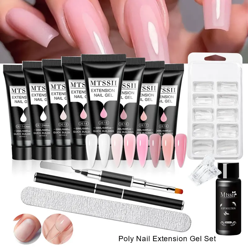 

13pcs Acrylic UV Gel Extension Nail Gel Kit Clear Pink Color Fast Building Gel Nail Polish All For Manicure Nail Art Design DIY