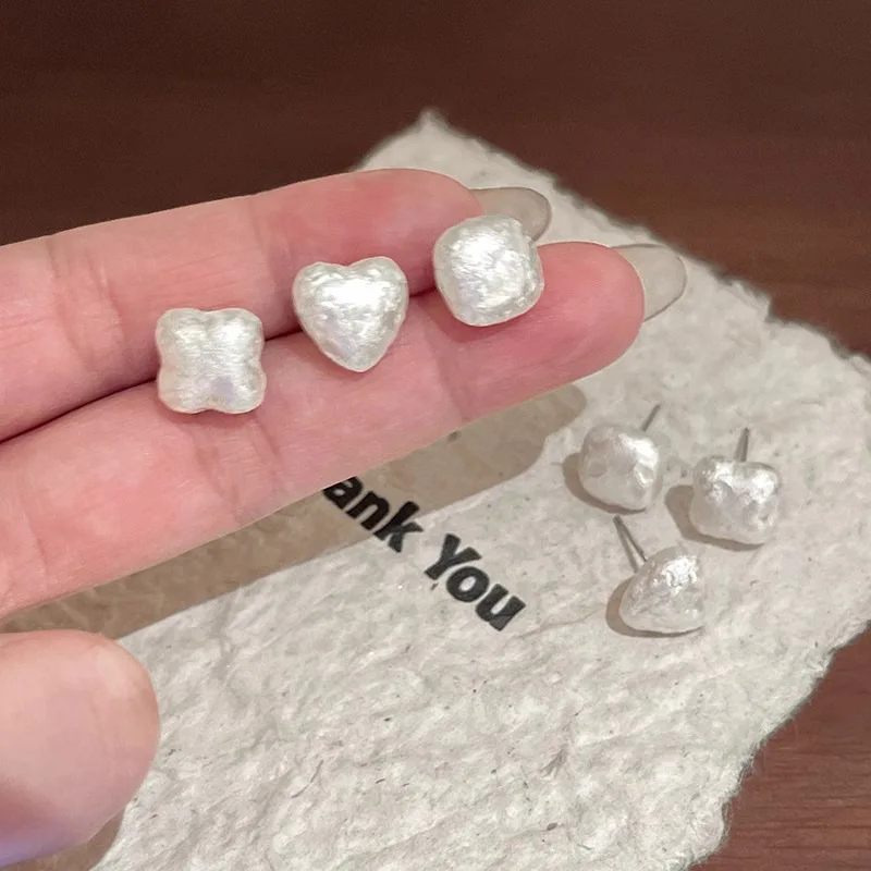Stud Earrings Cotton Pearl Heart French Retro Elegant Premium Lightweight Rose Gold Tone Post Dainty Versatile Daily Classy