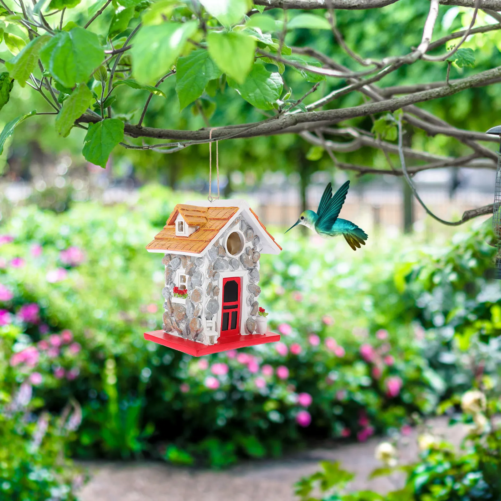 

Heavy Duty Resin Bird House Hanging Garden Ornament Outdoor Nest Resin Craft Nesting Box Bird House Garden Decoration