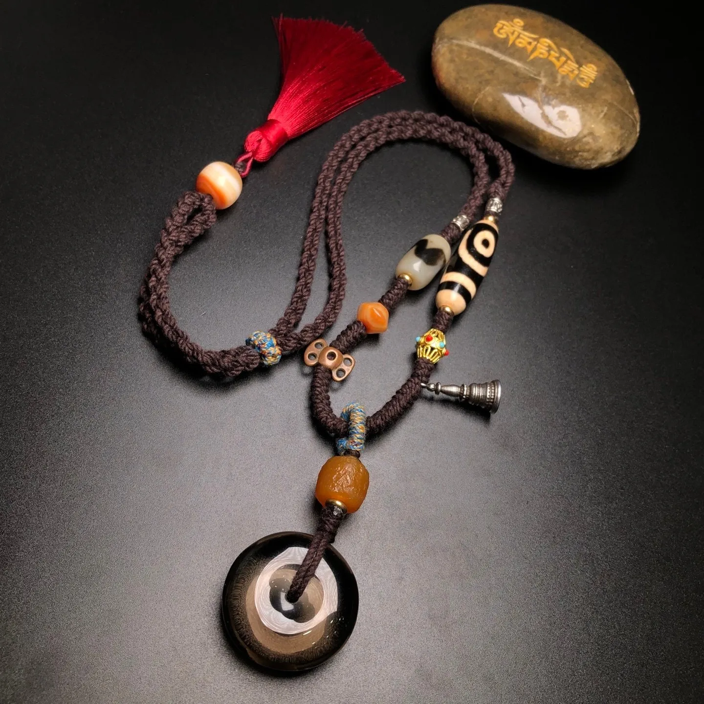 Natural Smoky Quartz Donut Pendant Feng Shui Lucky Balance Energy Talisman G3744
