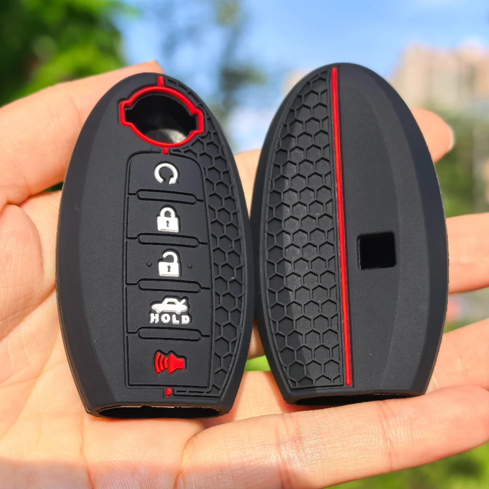 Funda de silicona para llave de coche con 5 botones, soporte para mando a distancia sin llave para Nissan X Trail T32 2020 Rogue Patrol Murano Htrail Maxima