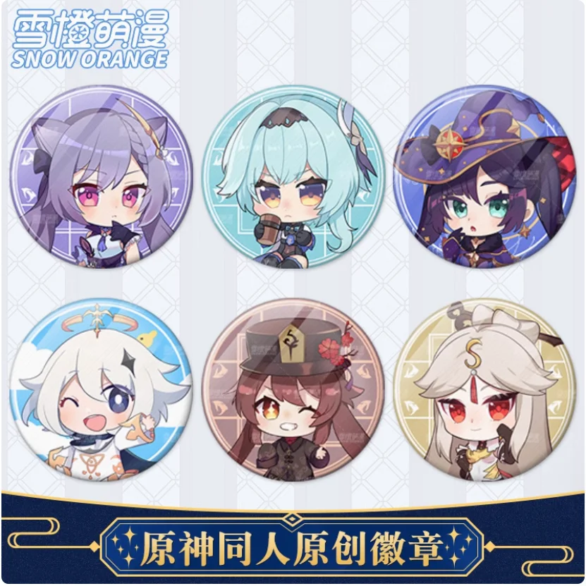 2024 Anime Genshin Impact Mona Paimon Klee Eula Ganyu Hutao Tinplate Badge Baji 58mm Brooch Button Game Decoration Orijinal Gift