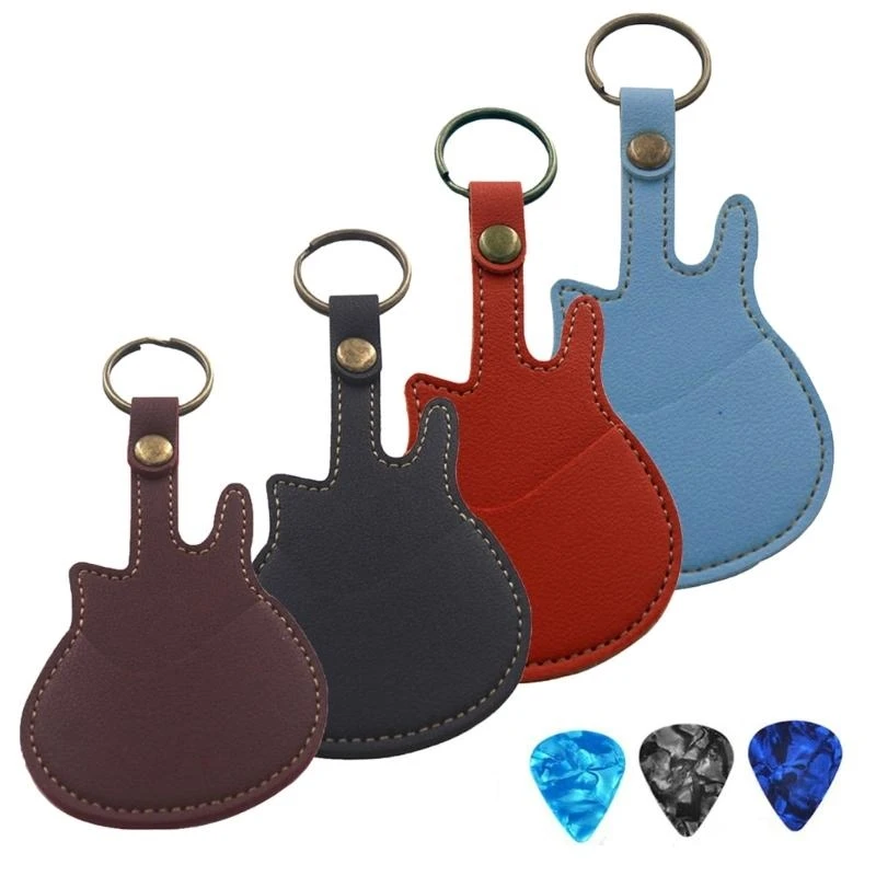 Q39E Guitar Picks Holder Case with 3 Picks, Leather Picks Bag and Picks Carrying Case