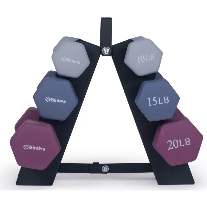 Hantelset mit Ständer - Neopren-Beschichtete Gewichte - Farbcodierte Hex-Hantelpaare 1-20 Pfund