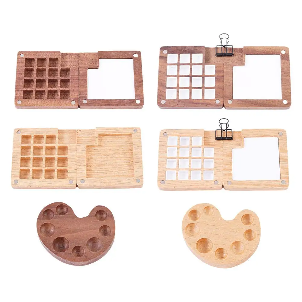 15 Grid Walnut Oak Grid Watercolor Paint Box Master Portable Mini Paint Palette Acrylic Paint Square Tray Artist Supplies