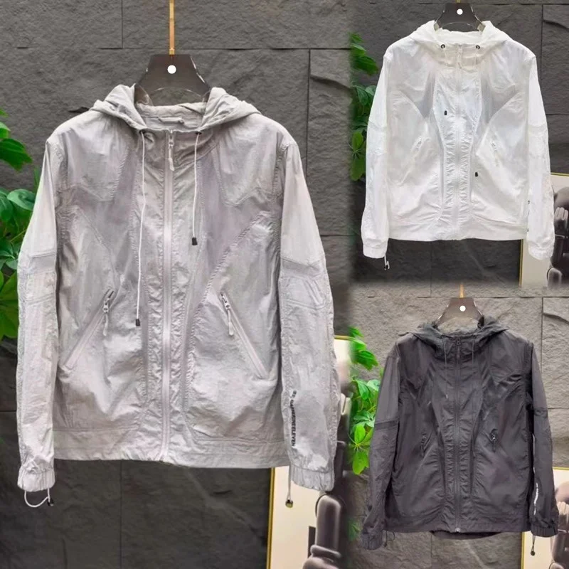 

Men's Summer New Hollow out Breathable Sun Protection Jaet Comfortable High Quali Faionable Youthful Long Sve Zipper