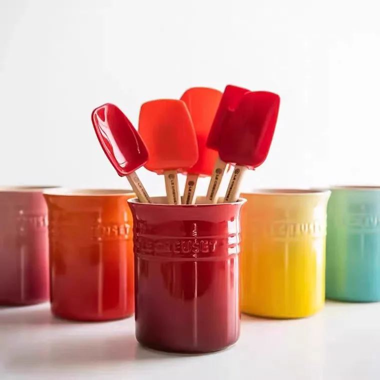 French Style Ceramic Kitchen Utensil Holder Chopstick Storage Bucket