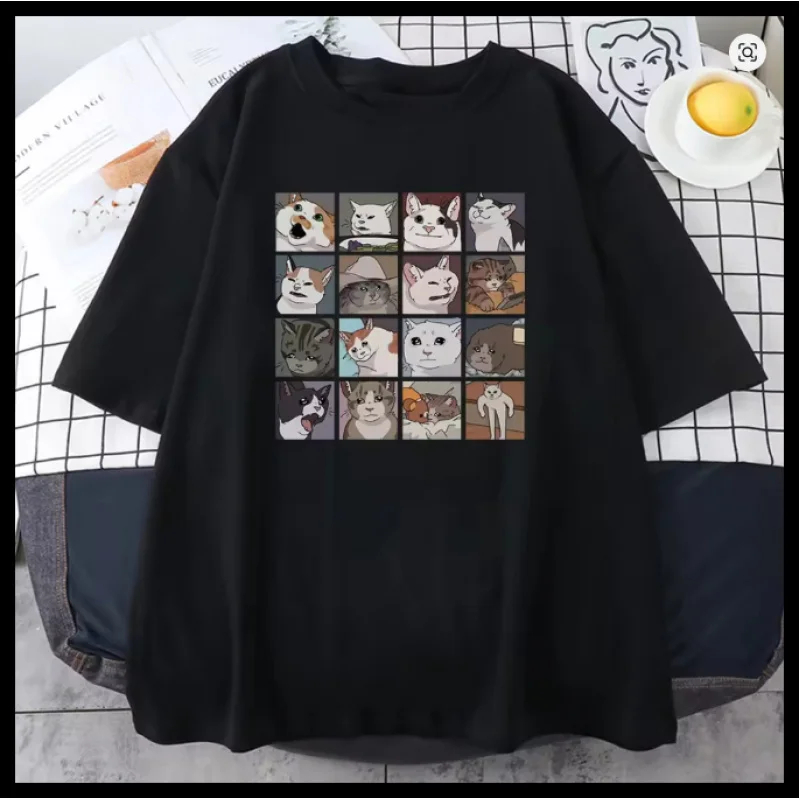 Meme Cats Puzzle Creativity Printed Men T-Shirts Beach Breathable Funny Clothing Oversize Casual Cotton Tops Mans Short Sleeve