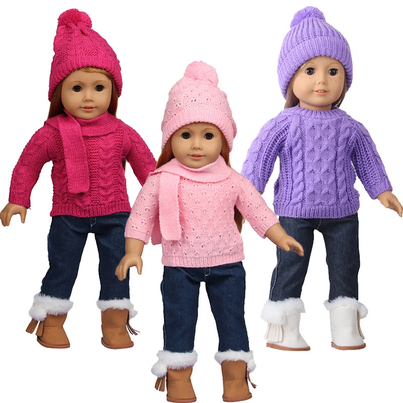 17 inch Baby Born Clothes Sweater Suit+Hat+Scarf +Gloves Toys for Girls  43 cm Dolls Outfits for American Girl Doll Clothes