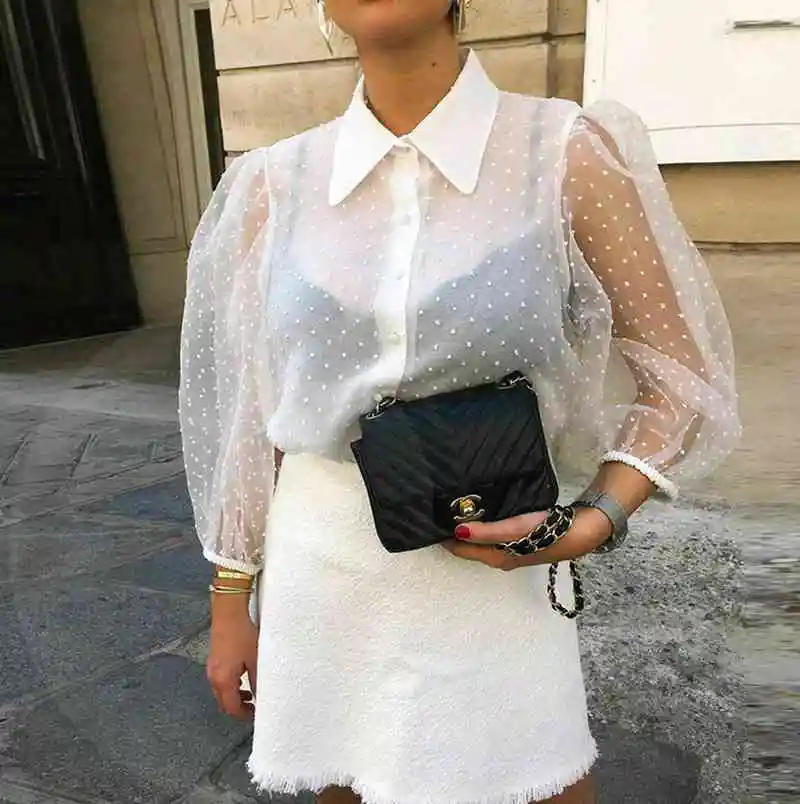 Faion Pearl Button Transparent Weiß IRT Damen Street Sle Pure Color Long Sve Slim Fit IRT für 25–29 Jahre alt