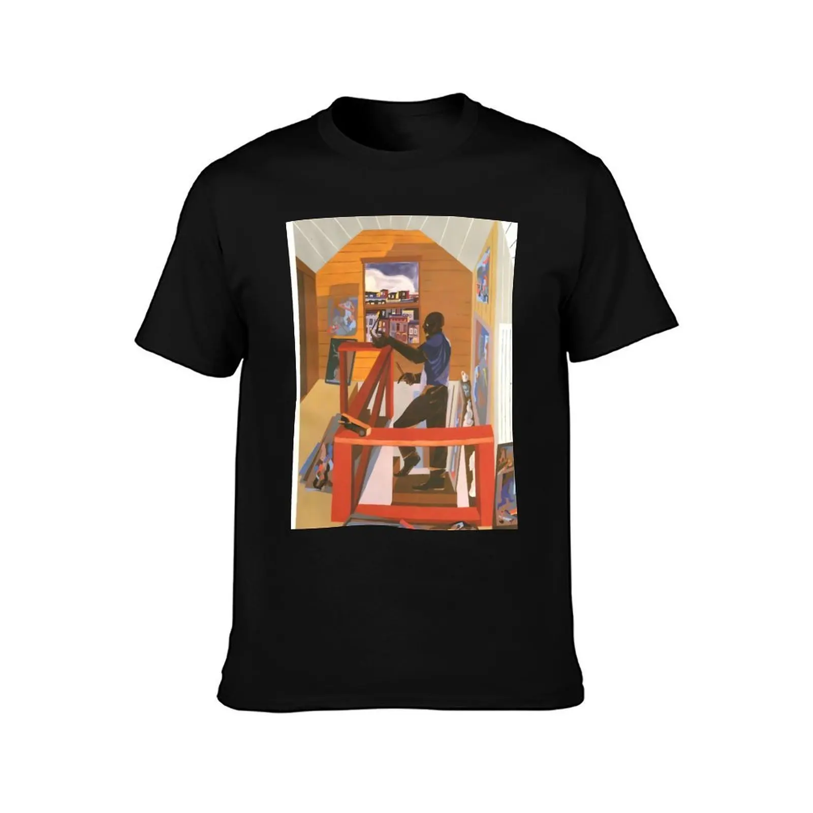 Jacob Lawrence T-Shirt, Summer Casual Cotton Tee, Oversized Streetwear Tops, Vintage Graphic Print, Loose Fit Short Sleeve