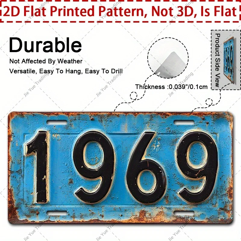 2D Flat, 2D Flat Plane, 1pc Vintage 1969 Aluminum Metal Sign, Vintage Wall Decor Plaque 30, 18.9 Inches X 15, 9.45 Inches, wi