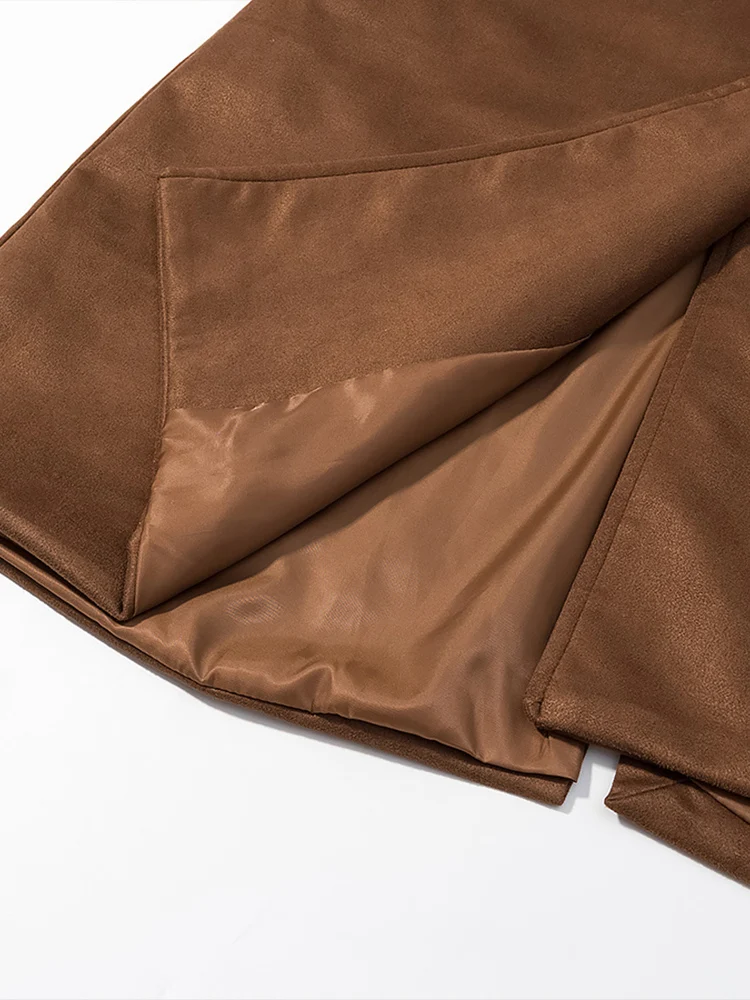 Manteau long à double boutonnage et ceinture en faux daim pour femme, style européen et américain, nouvelle mode d'automne