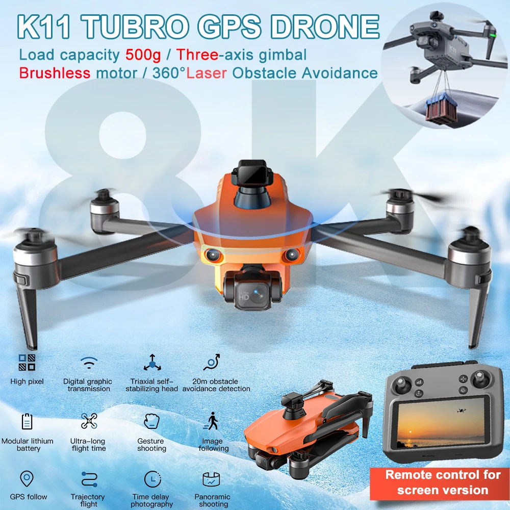 2024 K11 Tubro Max GPS Drone 3-axis PTZ Professional  8K Camera Laser Obstacle Avoidance 5G FPV RC Quadcopter Drones with Screen