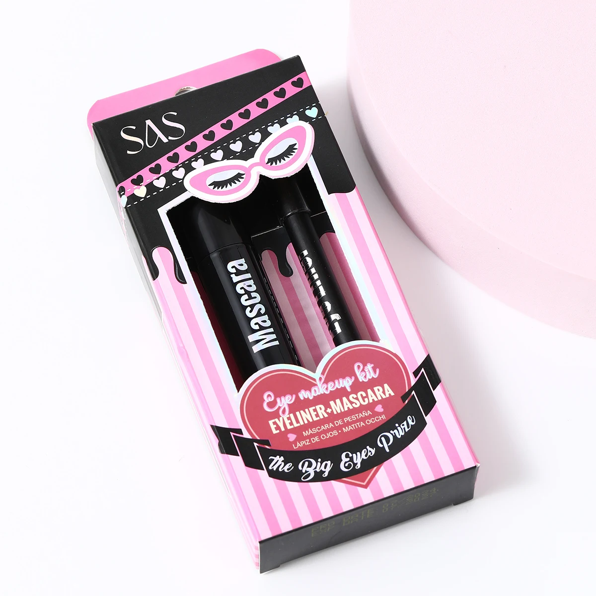 ซาส ชุดมาสคาร่าและอายไลเนอร์ 2-in-1 แปรงซิลิโคนพร้อมมาสคาร่าปริมาณมากพิเศษ สูตรแห้งเร็วและกันน้ำ