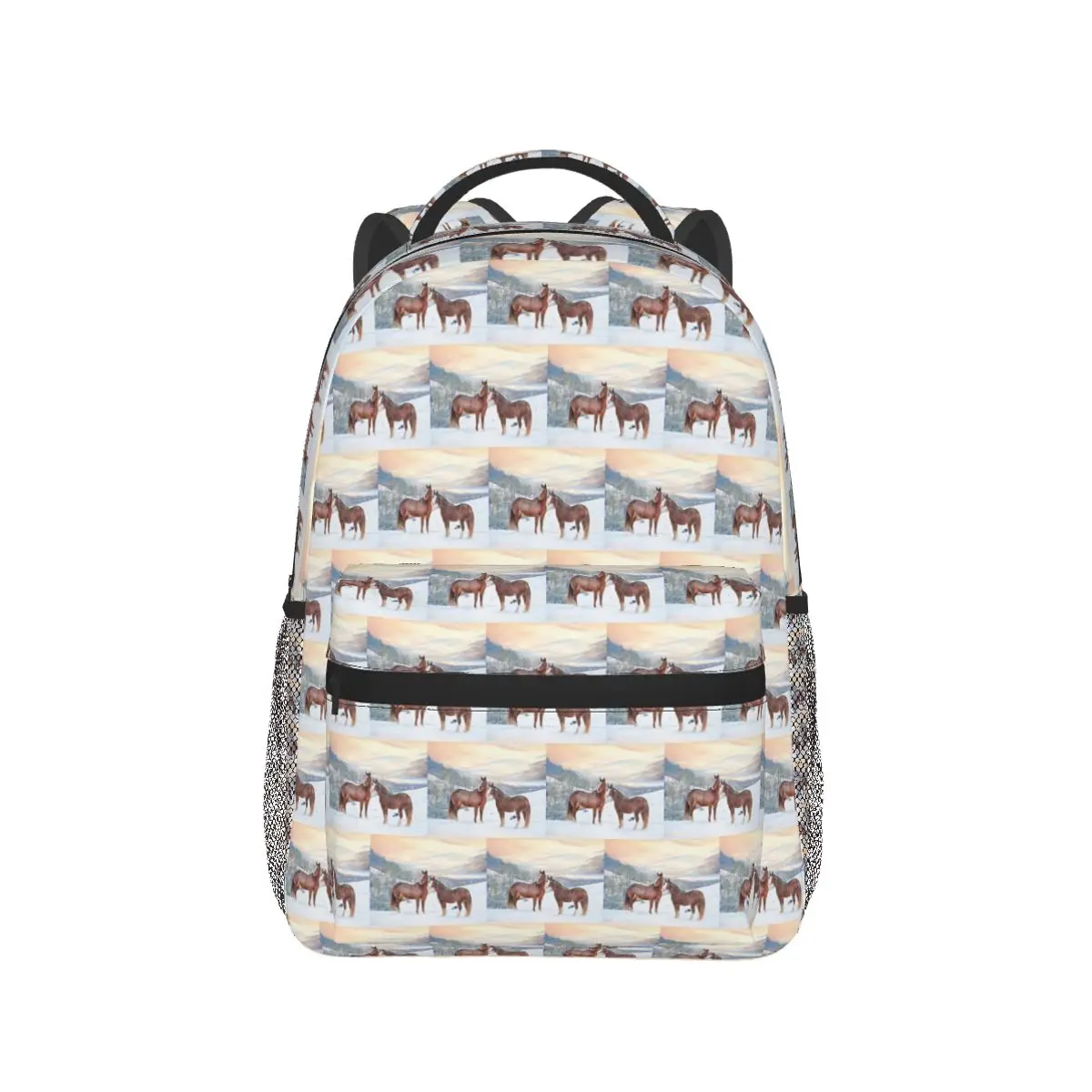 Horses With Snow And Sunset Hills Backpack Hot Sale Daypack Large Capacity Kids BookBag School Bag Shoulder Bags for Men Women