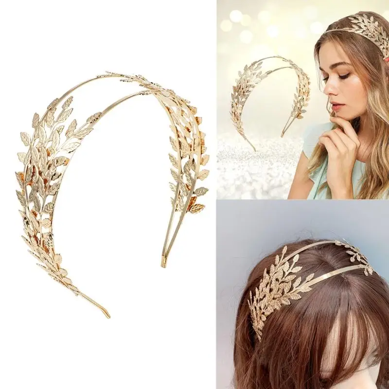 

HXBA Model Show Headband with Golden Leaves Decorations Baroque Headband for Bride Bling Headband for Wedding Party