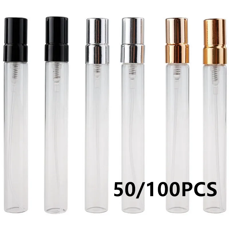 50/100PCS 2ML 3ML 5ML 10ML Gold Mini Empty Spray Bottle Cosmetics Perfume Glass Bottle Sample Thin Glass Vials Wholesale