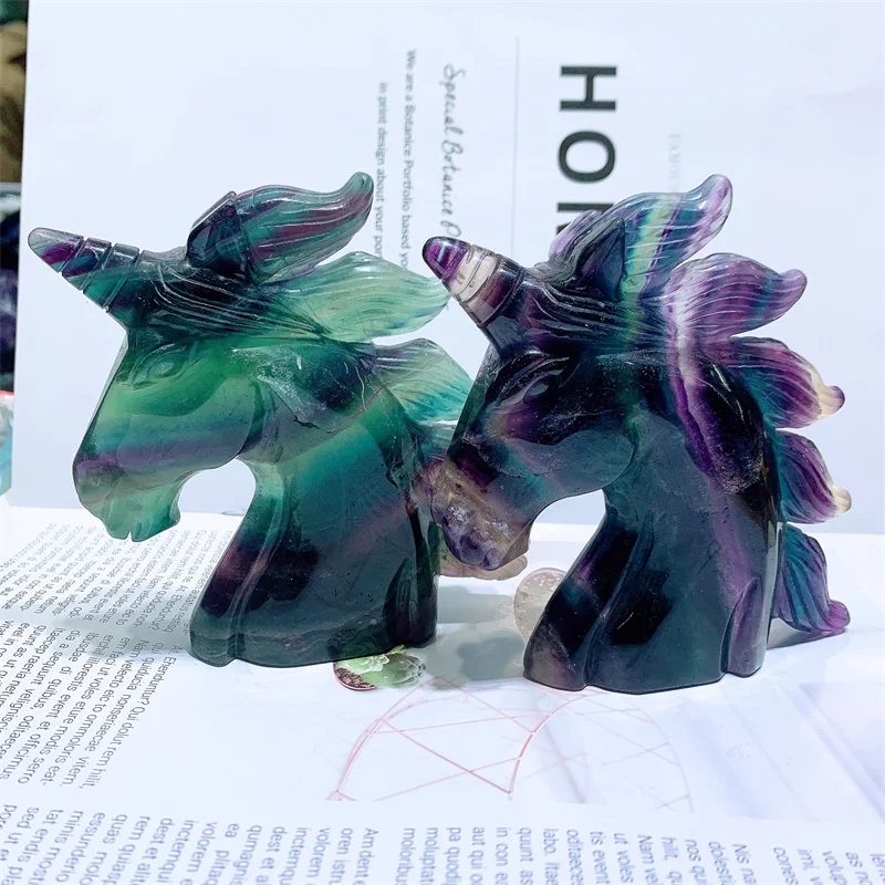 Natural Colourful Fluorite Nicorn Ornaments, Quartz Mineral, Modern Home Decoration, Stone Crafts, Holiday, Christmas Gift