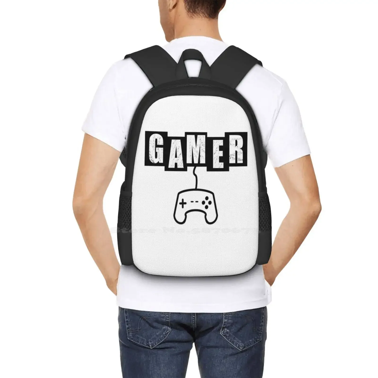 Gamer - حقيبة ظهر مدرسية بيضاء رائجة البيع، حقائب عصرية لألعاب الكمبيوتر، وحدة تحكم ألعاب تشالنجر، وحدة تحكم ألعاب الأركيد