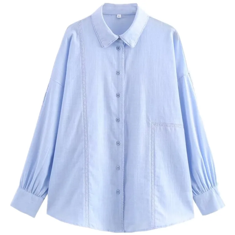 Autunno 2024 Fasionable misto lino da donna lungo Sve irt pizzo rifinito tutto-fiammifero nuovo arrivo vestibilità ampia confortevole irt