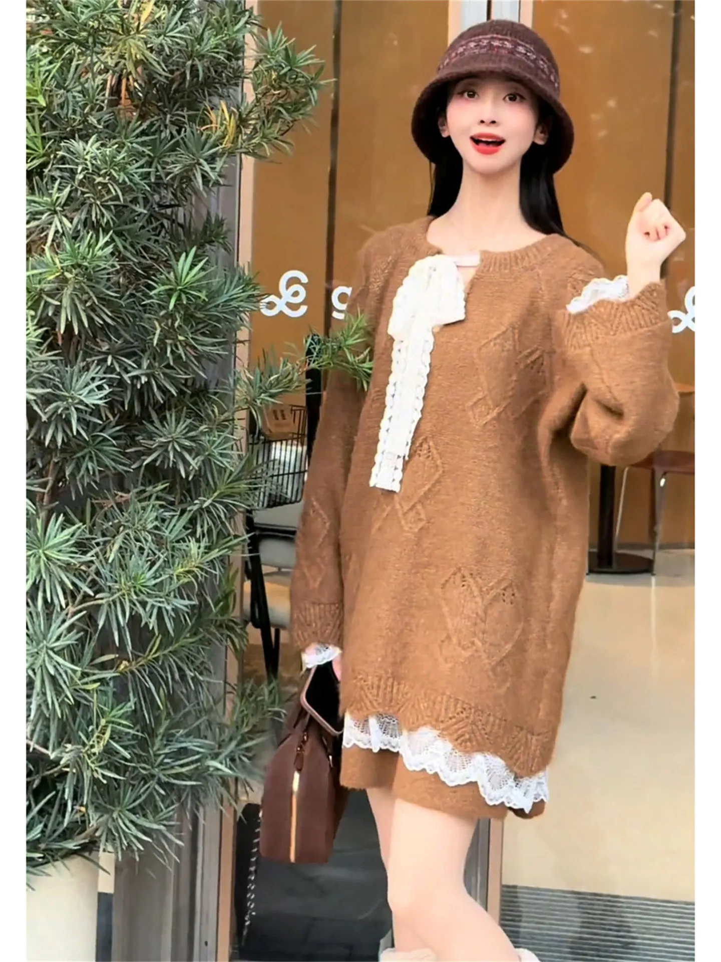 

Comfortable Casual Women's Loose Color Blo Top Bot Set Spring Faion f Skirt Two-Piece Suit Long Sve Regular Fit