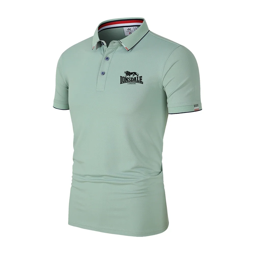 2024 Summer New Lonsdale Logo Fashion Flip Collar Men's Polo Shirt Solid Color Business Outdoor Travel Quick Drying Sports Top