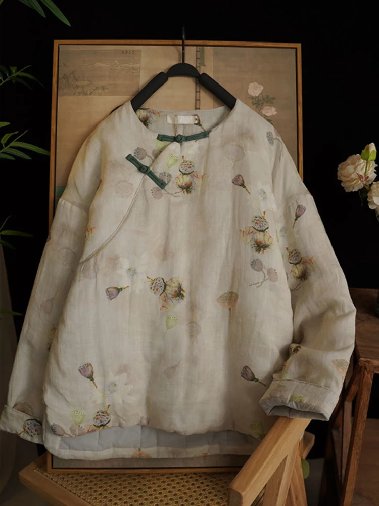 

Женское хлопковое пальто в стиле ретро в китайском стиле Sle Thiened Jaet с пуговицами, гарантированное тепло, свободный крой, длинный све, круглый дизайн Ne