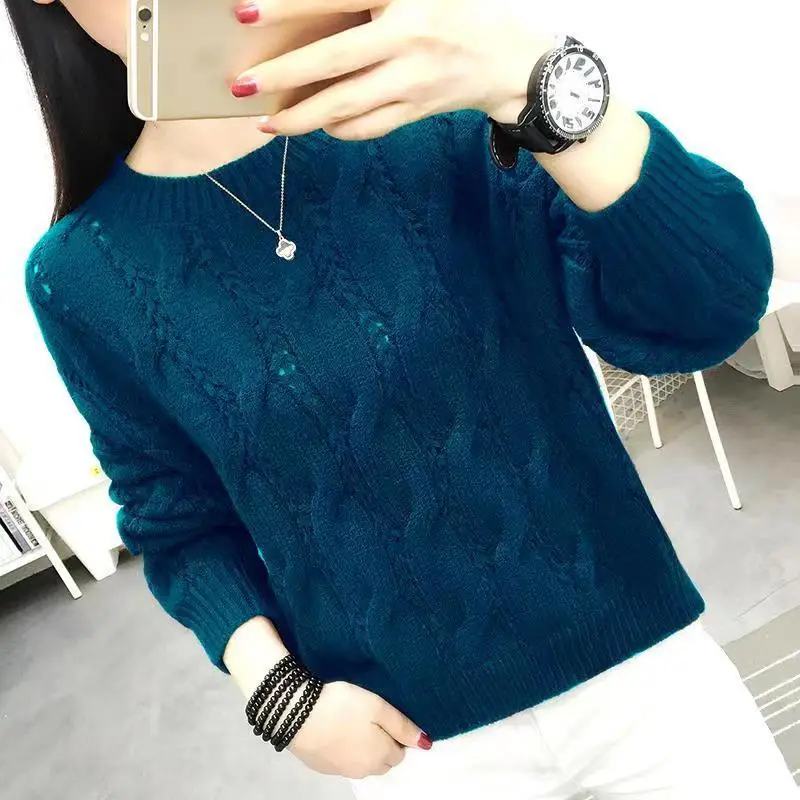 Fashion O-Neck Solid Color Screw Thread All-match Sweaters Women\'s Clothing 2022 Autumn New Casual Pullovers Loose Warm Tops