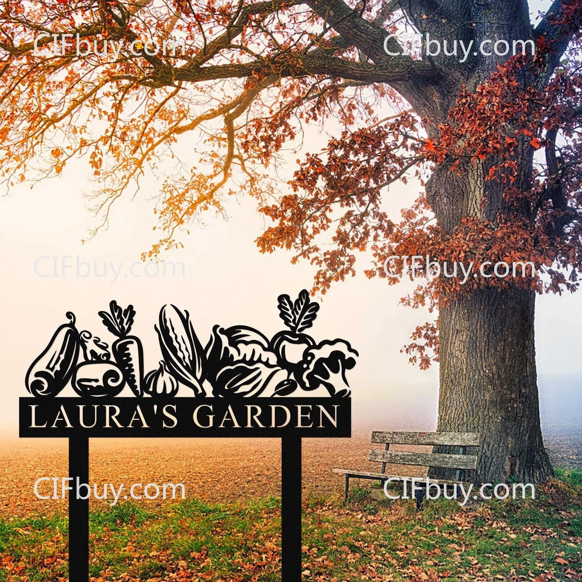 Custom Vegetable Garden Metal Stake Plaque, Personalized Name Ornament for Harvest Yard & Garden Decor