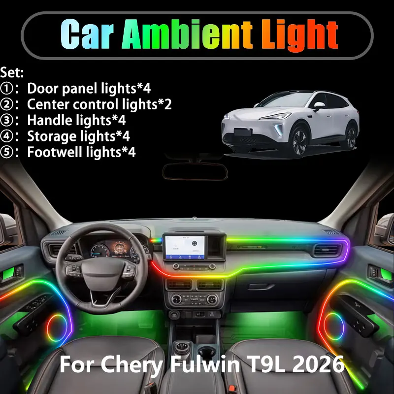 

Для Chery Fulwin T9L 2026 E06 2/18 в 1, автомобильное окружающее освещение, светодиодные внутренние светодиодные фонари багажника, USB RGB, ансамбль, стример, автозапчасти