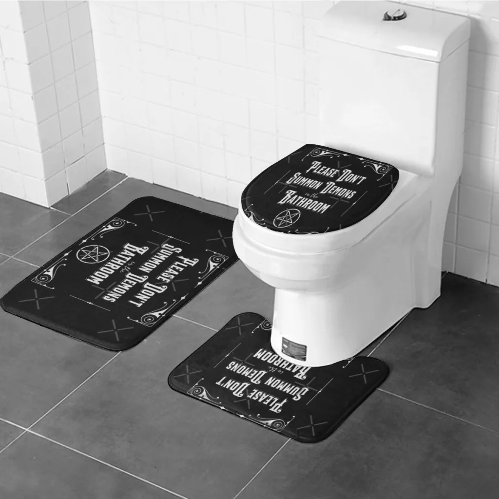 Please Don\'t Summon Demons in the Bathroom Goth  Home Decor Bathroom Rugs Set 3 Piece,Toilet Rug,Bath Mat,Contour Toilet Rug