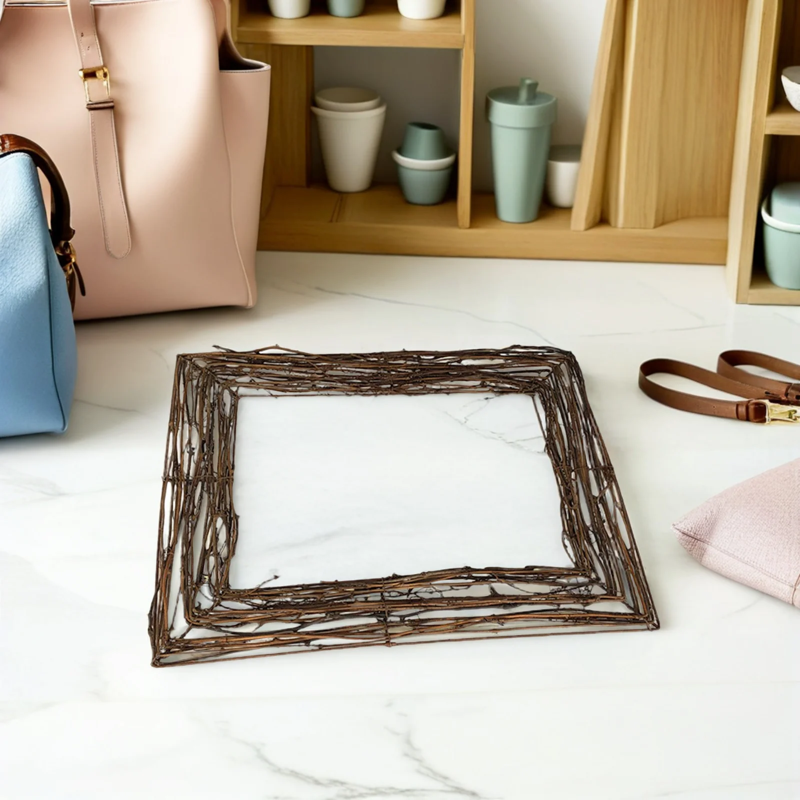 

1Pcs Square Wreath Base Natural Vine Branch Handwoven Craft Frame for Wall Door Window Festive Decor Wreath Base