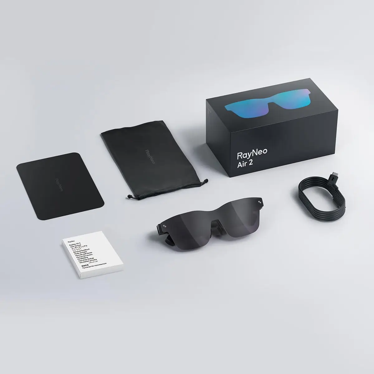 نظارات RayNeo Air 2 AR - نظارات ذكية مع شاشة Micro OLED مقاس 201 بوصة، فائقة السرعة 120 هرتز، سطوع 600 شمعة في المتر المربع، نظارات XR 1080P،