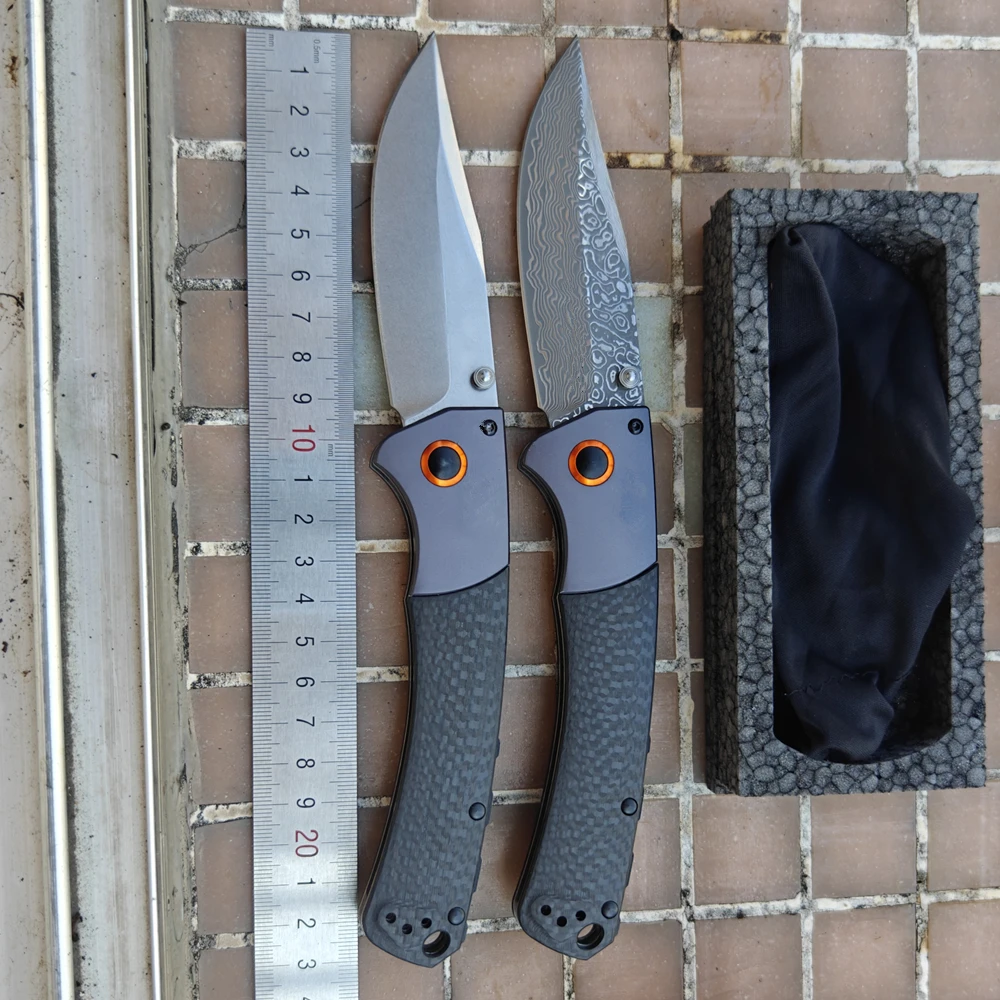 JUFULE Crooked River 15080 Kohlefaser-Aluminium Damaskus / 9Cr18MoV Kupferscheibe Camp Hunt Pocket Taktisches Werkzeug Klappmesser
