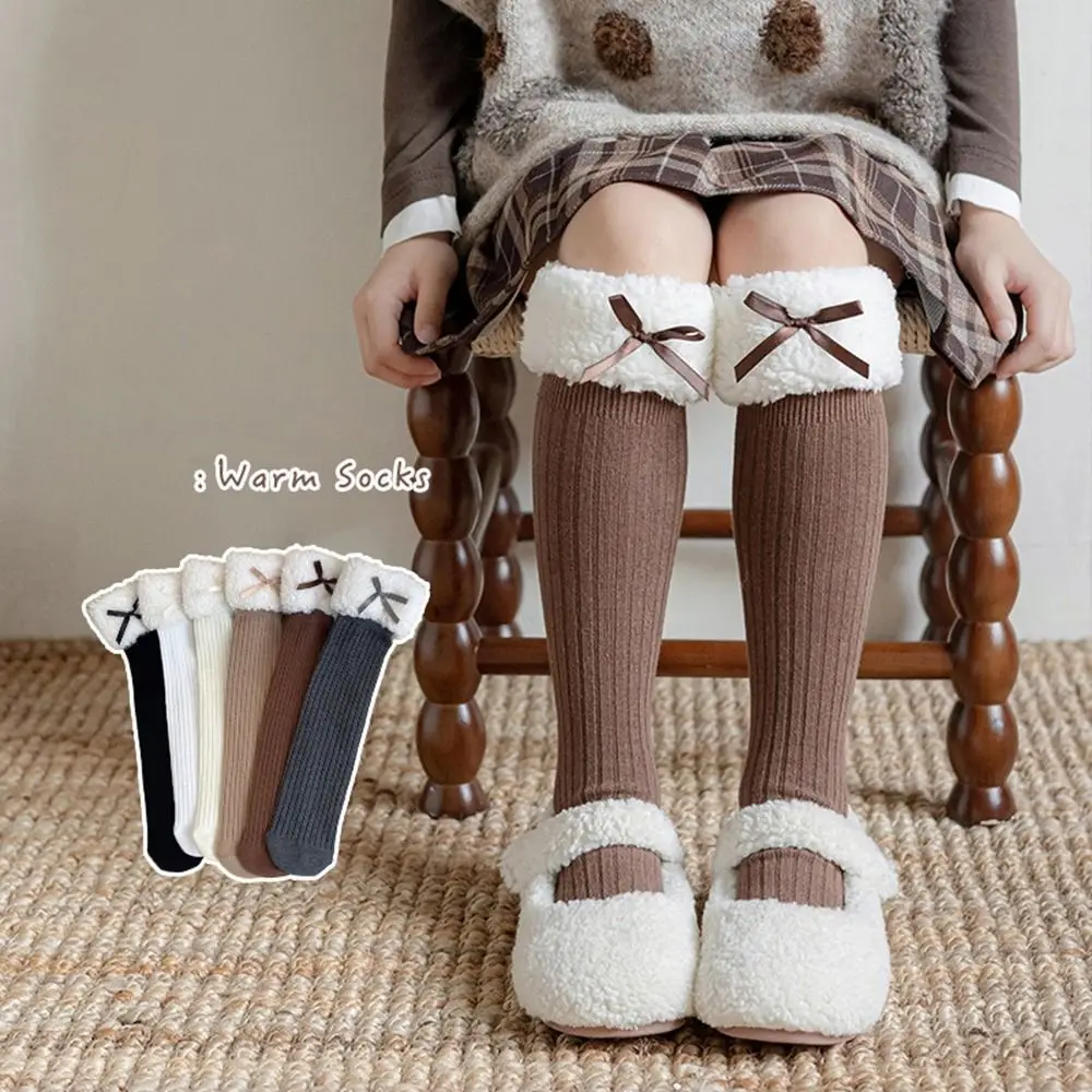 

Sweet Long Tube Sock Lamb Wool Stocking Autumn&Winter Cotton Plush Hosiery Cloth Accessories Korean Style Bow Socks Toddle