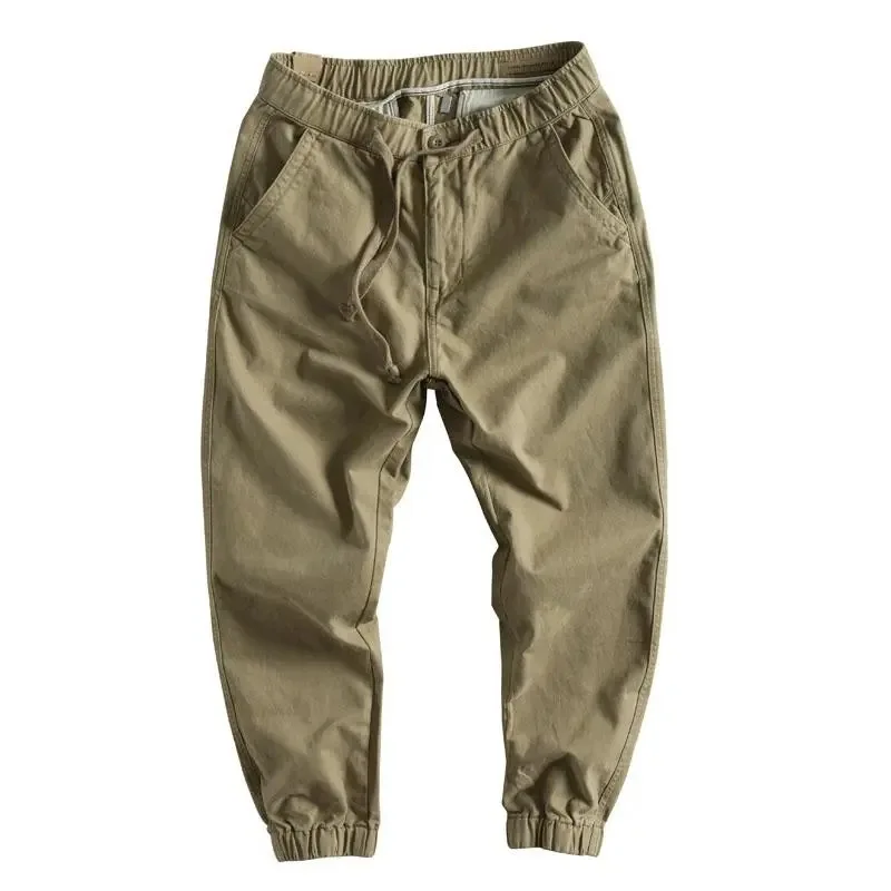 Heavy Cotton Bunched Leg Pants Men\'s Tide Spring and Autumn Men\'s Retro Men\'s Pants Soft Canvas Pants Loose Casual Frock Pants