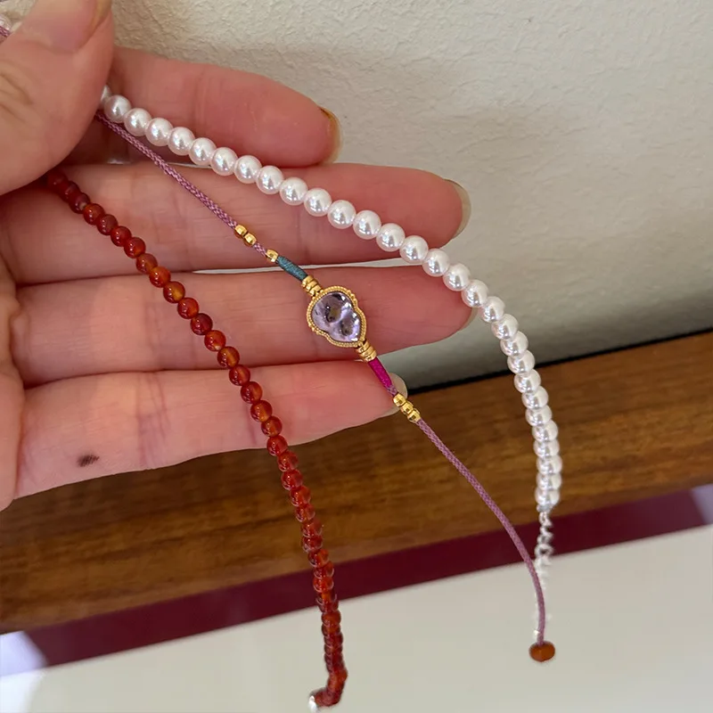 

Silver Bracelet For Women Pearl Bracelet Silver Red Stone Calabash 925 Jewelry Fashion Chain Bracelets Female Red Stone