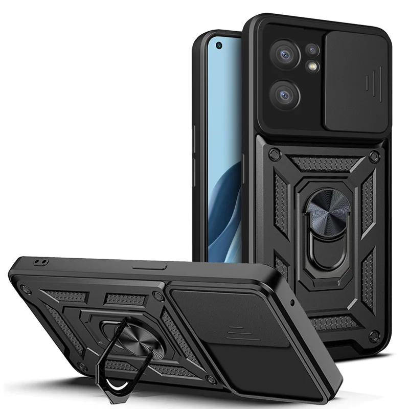 For OPPO RENO 7 8 Lite 5 6 Case Slide Camera Shockproof Armor Case For OPPO Find X5 Lite Car Magnetic Holder Ring Protect Cover