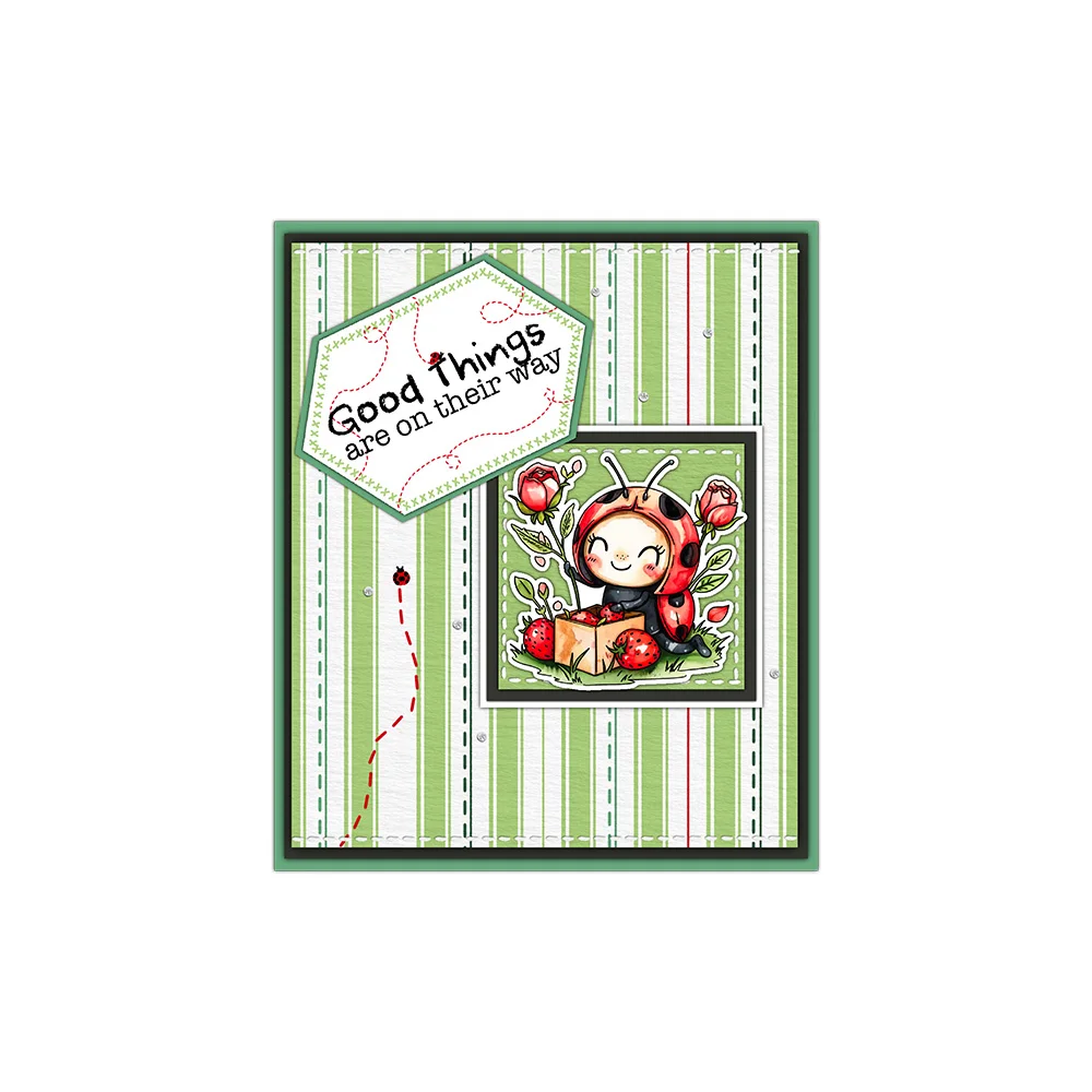 Mangocraft Spring Day Cartoon Baby LadybugsCutting Dies Clear Stamp DIY Scrapbooking Metal Dies Silicone Stamp For Cards Albums