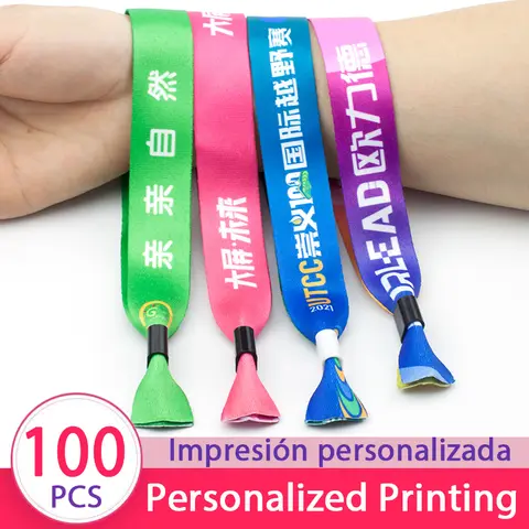 Pulseira de nylon de impressão personalizada, Cordão de fita personalizado, Personalizado colorido, Cadeia Festival com letra do logotipo, 100 pcs